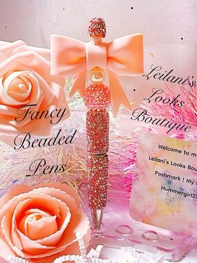 Fancy beaded pen/gifts/pink bow/pink beads/